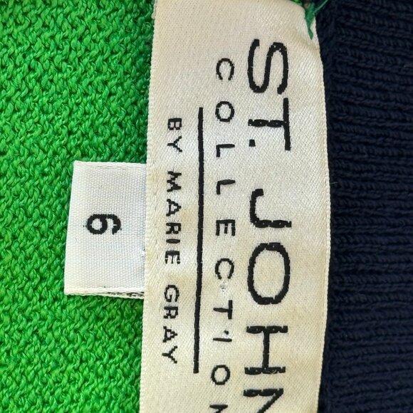 St John Collection by Marie Gray Knit Kelly Green Navy Blue Sweater size 6 - Picture 9 of 10